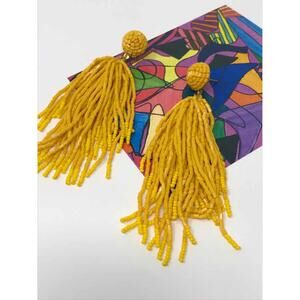 Fashion Yellow Glass Fringe Earrings‎ with Brass Hardware